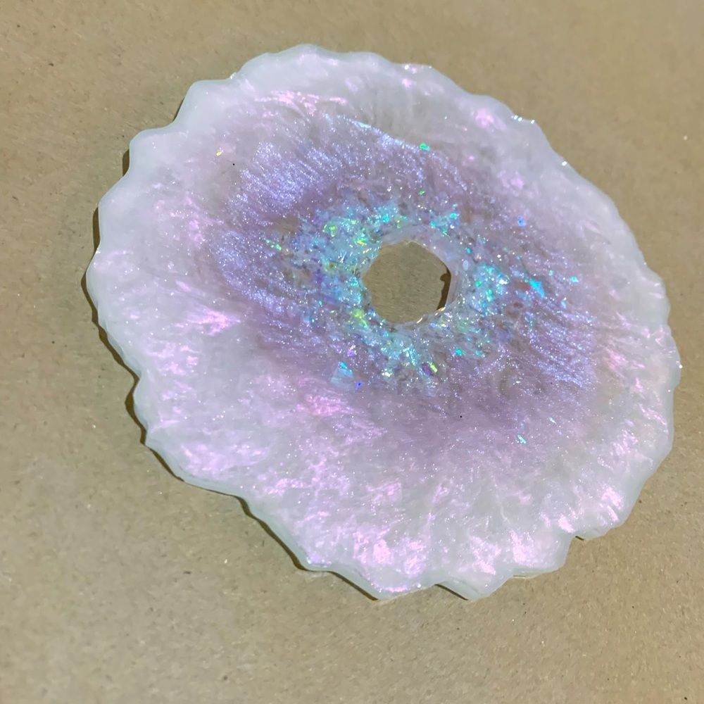 Pink pearlescent handmade geode art napkin weight